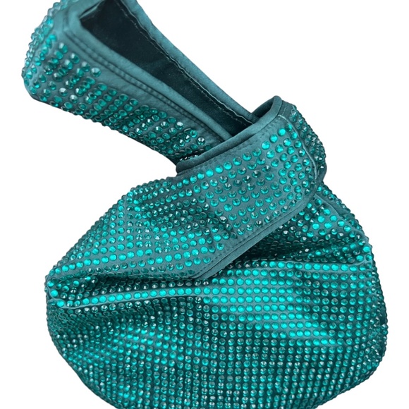 J.Crew Santorini Bag with Crystals Dark Spruce Green Satin Looped Handle NWT - Picture 6 of 9